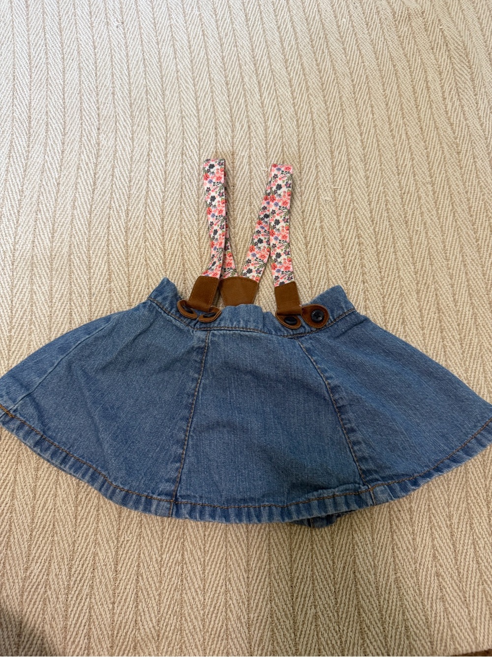 GAP Blue Denim Skirt with Pink Floral Suspenders